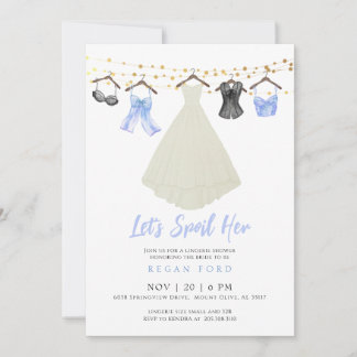 Blue Lingerie Party Invitation with Wedding Dress