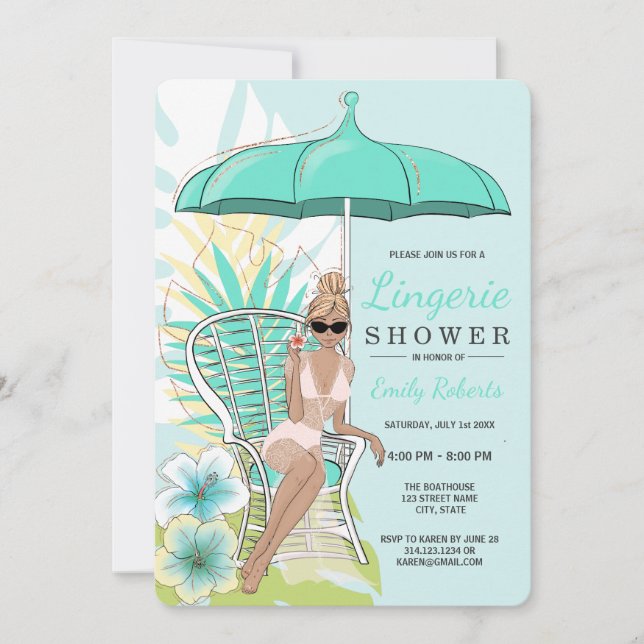 Blue Lingerie Shower Blonde Bride Invitation (Front)