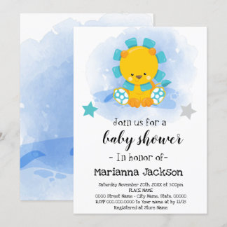 Blue Lion Baby Shower Invitation