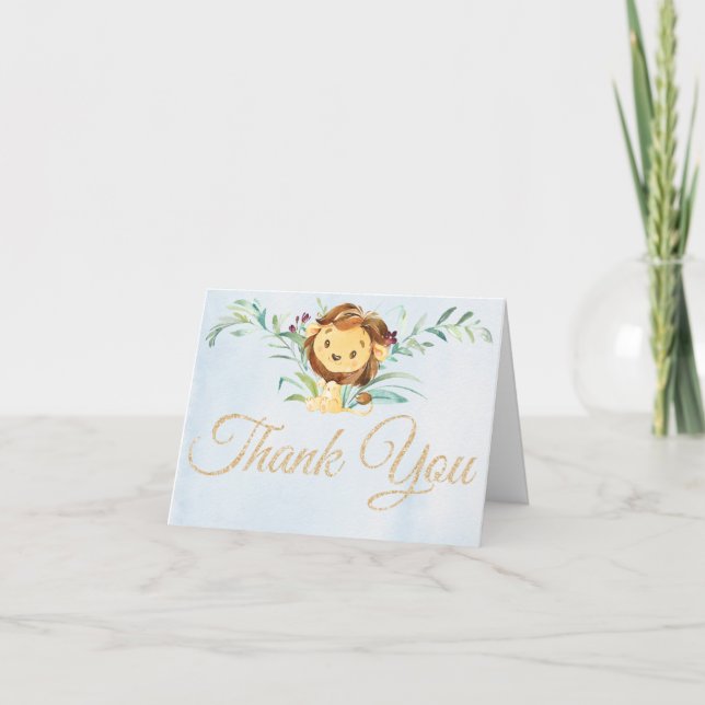 Blue Lion Boy's Baby Shower Thank You Card (Front)