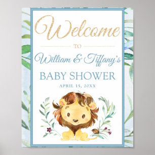 Blue Lion Boy's Baby Shower Welcome Sign Poster