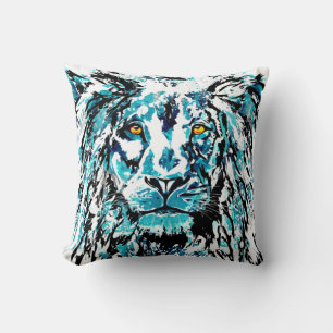 Blue Lion Drawing - Abstract Lion Throw Pillow