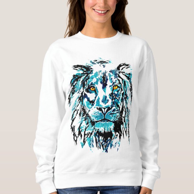 Blue Lion Head Drawing | Lion Sweatshirt  (Front)