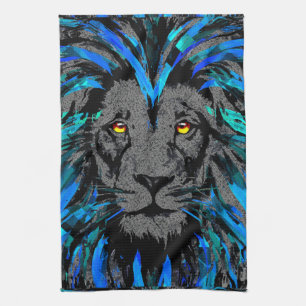 Blue Lion Head - Lion Portrait - Lion Face Tea Towel