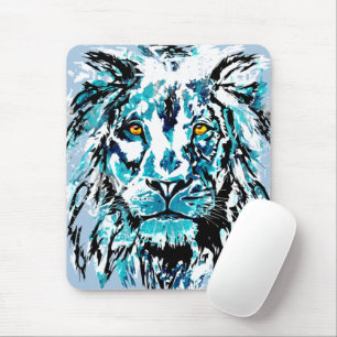 Blue Lion Head Mouse Pad   Lion Mousepad
