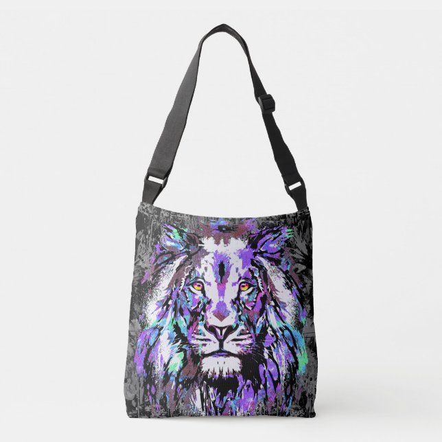 Blue Lion Head - Realistic Lion Artwork - Wildlife Crossbody Bag (Front)
