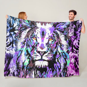 Blue Lion Head - Realistic Lion Fleece Blanket