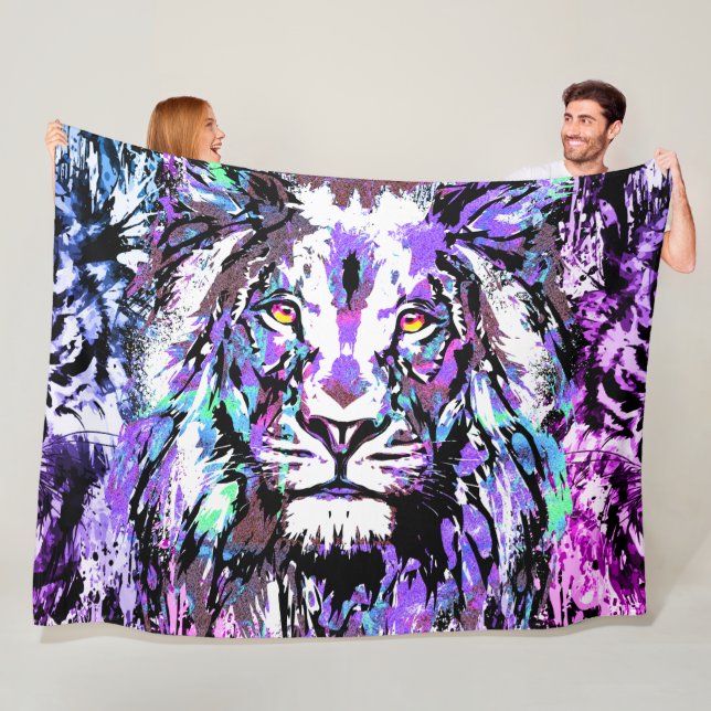 Blue Lion Head - Realistic Lion Fleece Blanket (In Situ)