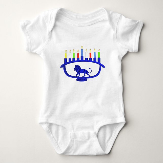 Blue Lion Menorah Baby Bodysuit (Front)