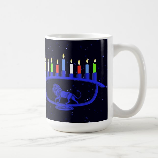 Blue Lion Menorah Coffee Mug (Right)