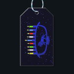 Blue Lion Menorah Gift Tags<br><div class="desc">For your Chanukkah party. Features a lion-themed Chanukkah menorah, superimposed on a starry background, with all eight candles and the shamash burning. Add your own text on the reverse side. Chanukkah is the mid-winter "Festival of Lights."</div>