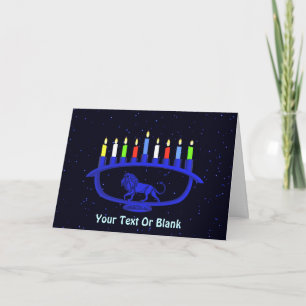Blue Lion Menorah Holiday Card