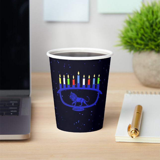 Blue Lion Menorah Paper Cups (Insitu)
