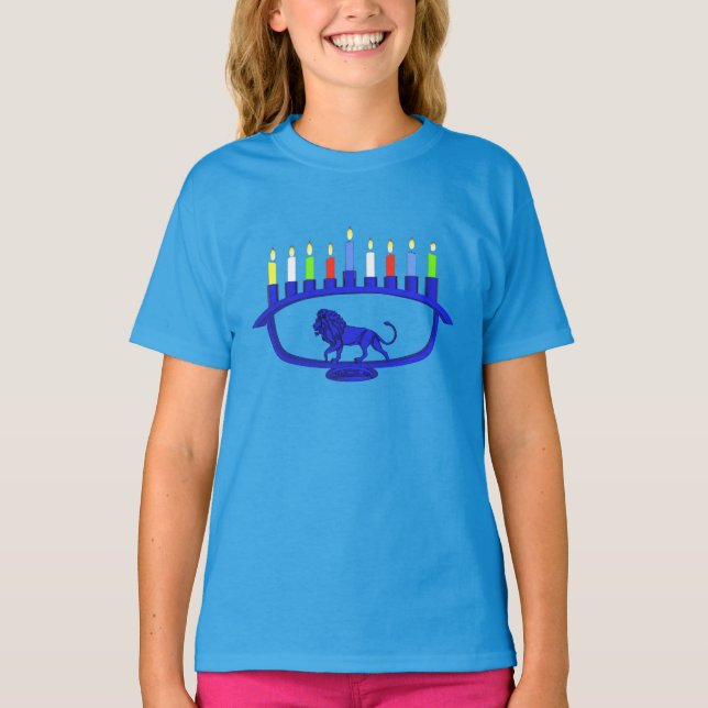 Blue Lion Menorah T-Shirt (Front)