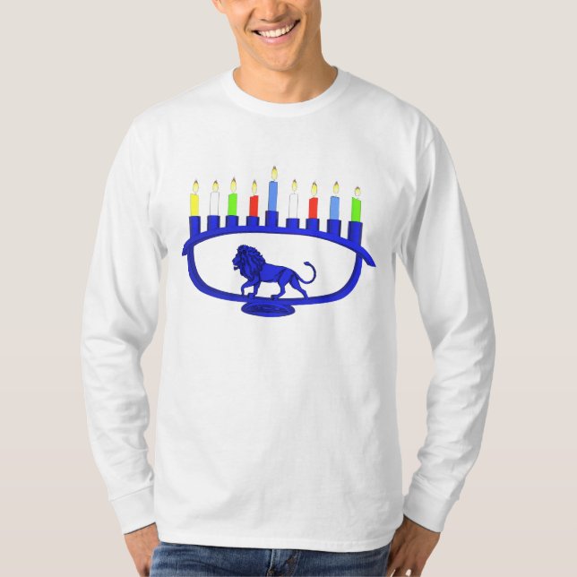 Blue Lion Menorah T-Shirt (Front)