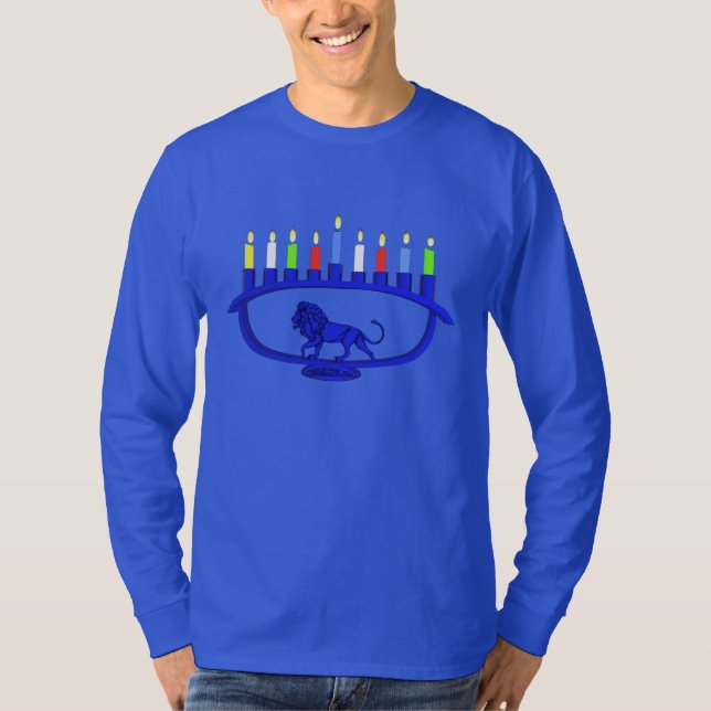 Blue Lion Menorah T-Shirt (Front)