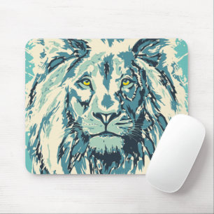Blue Lion Mouse Pad - Blue Retro Lion Head