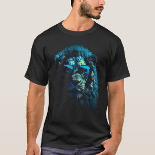 Blue Lion Sunglasses Animal Motif Zoo Lion T-Shirt