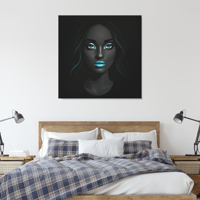 Blue Lips Canvas Print (Insitu(Bedroom))