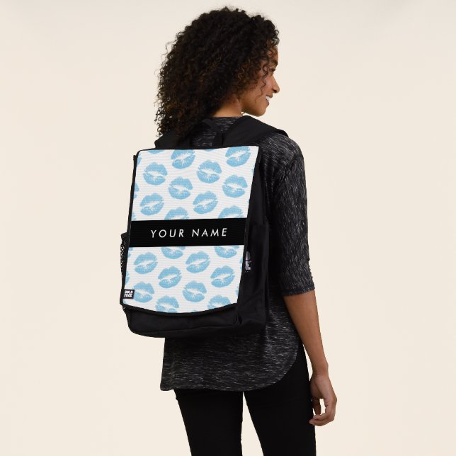 Blue Lips, Kiss, Lipstick, Your Name, Personalise Backpack (Worn)