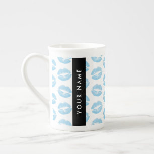 Blue Lips, Kiss, Lipstick, Your Name, Personalise Bone China Mug