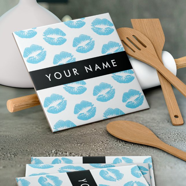 Blue Lips, Kiss, Lipstick, Your Name, Personalise Tile (Creator Uploaded)