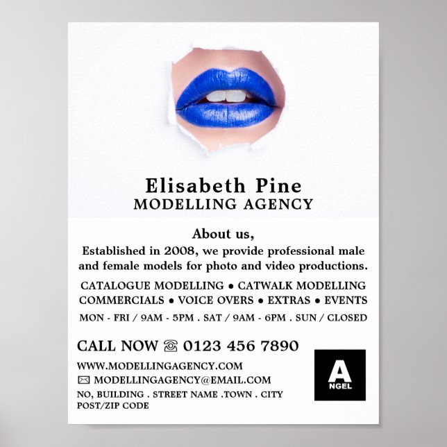 Blue Lips, Modeling Agency, Model Agent Poster (Front)