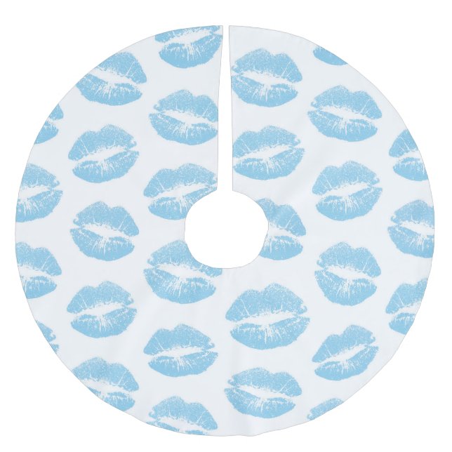 Blue Lips, Pattern Of Lips, Blue Lipstick, Kiss Brushed Polyester Tree Skirt (Front)