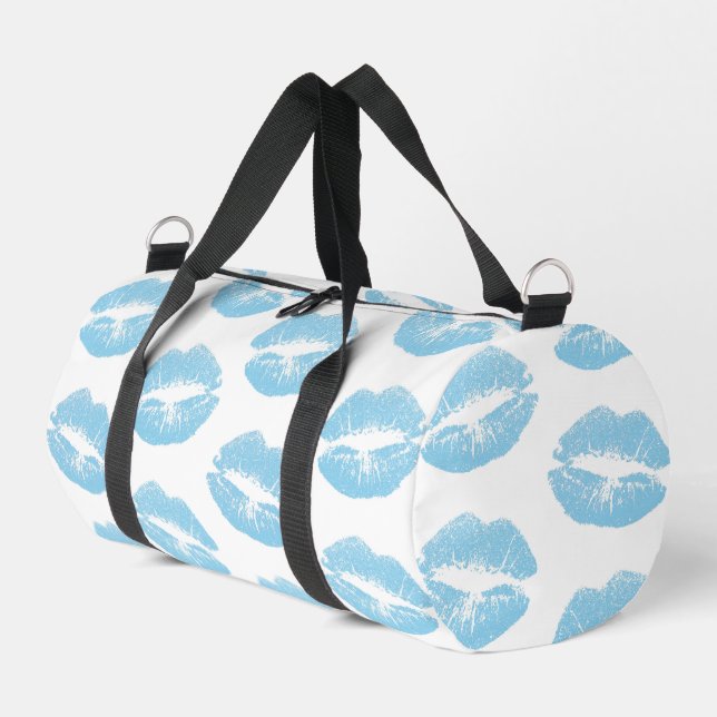 Blue Lips, Pattern Of Lips, Blue Lipstick, Kiss Duffle Bag (Left Corner)