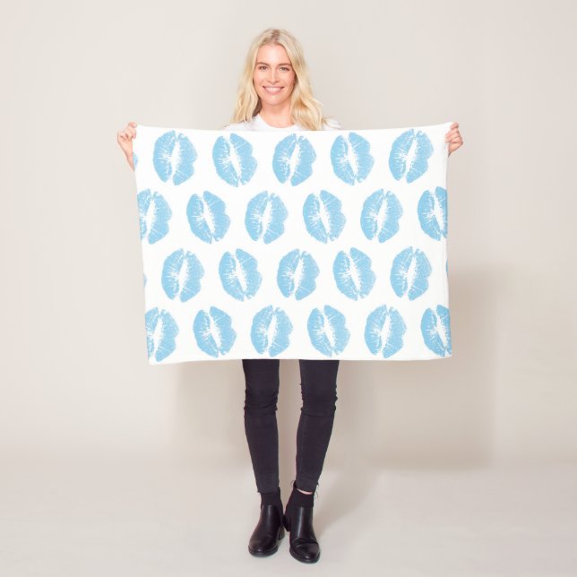 Blue Lips, Pattern Of Lips, Blue Lipstick, Kiss Fleece Blanket (In Situ)