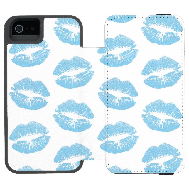Blue Lips, Pattern Of Lips, Blue Lipstick, Kiss Incipio iPhone Wallet Case (Folio Open)