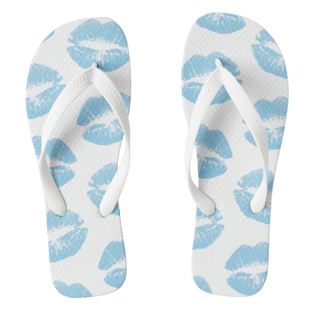 Blue Lips, Pattern Of Lips, Blue Lipstick, Kiss Jandals (Footbed)