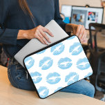 Blue Lips, Pattern Of Lips, Blue Lipstick, Kiss Laptop Sleeve<br><div class="desc">Elegant,  stylish and sophisticated pattern with blue lips on white background. Modern and trendy gift,  perfect for the makeup lover in your life.</div>