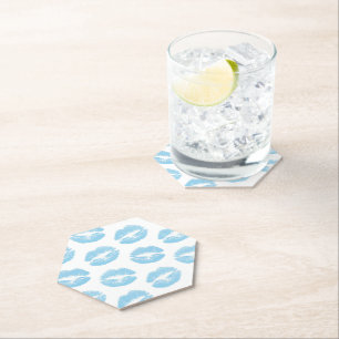 Blue Lips, Pattern Of Lips, Blue Lipstick, Kiss Paper Coaster