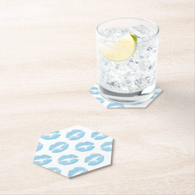 Blue Lips, Pattern Of Lips, Blue Lipstick, Kiss Paper Coaster (Insitu)