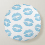 Blue Lips, Pattern Of Lips, Blue Lipstick, Kiss Round Cushion<br><div class="desc">Elegant,  stylish and sophisticated pattern with blue lips on white background. Modern and trendy gift,  perfect for the makeup lover in your life.</div>