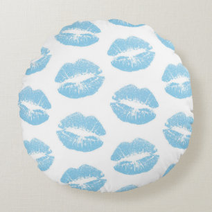 Blue Lips, Pattern Of Lips, Blue Lipstick, Kiss Round Cushion