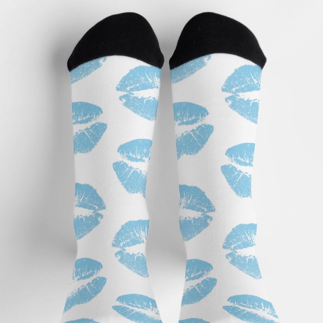 Blue Lips, Pattern Of Lips, Blue Lipstick, Kiss Socks (Top)