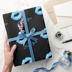 Blue Lipstick Kisses Wrapping Paper