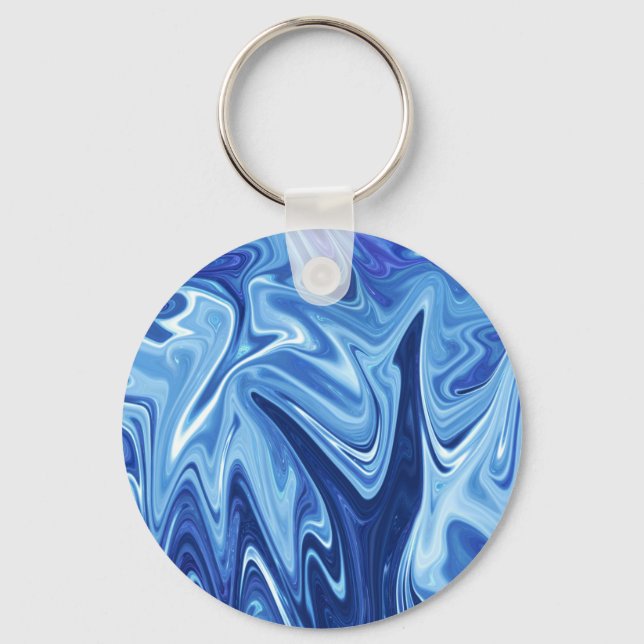 Blue liquid abstract pattern key ring (Front)