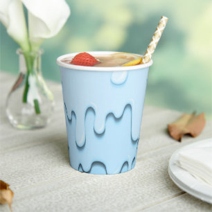 blue liquid drops   paper cups