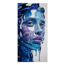 Blue Liquid Woman Portrait Vertical 1:2 Wall Art