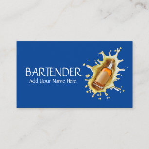 Blue Liquor Bottle Splash Bartender Mixologist Business Card