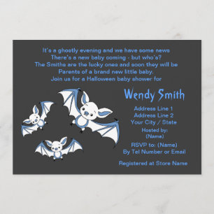 Blue Little Bat Baby Shower Invitation Cards