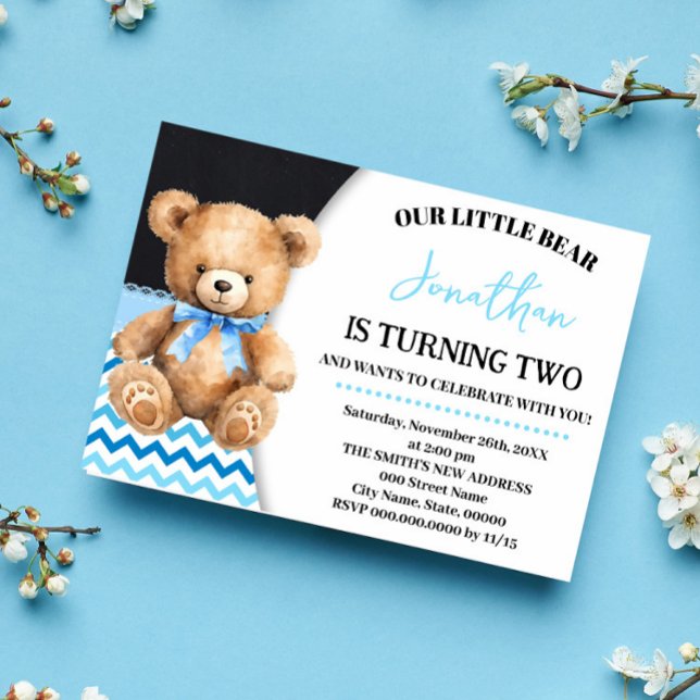 Blue Little Bear Birthday Beary Fun Celebration Invitation (Creator Uploaded)