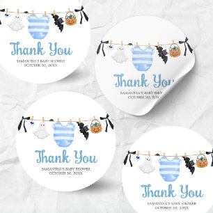 Blue Little Boo Baby Shower Classic Round Sticker