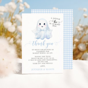 Blue Little Boo Bow Baby Boy Shower Thank You Card