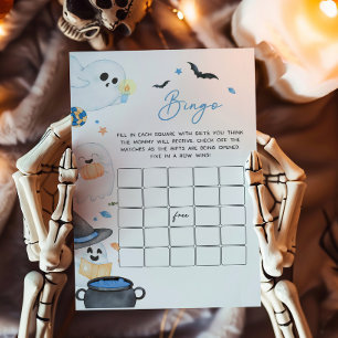 Blue Little Boo Halloween Baby Shower Bingo Game