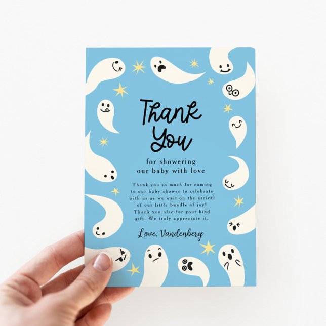 Blue Little Boo Halloween Baby Shower Thank You Card (Creator Uploaded)