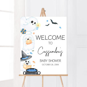 Blue Little Boo Halloween Baby Shower Welcome Poster